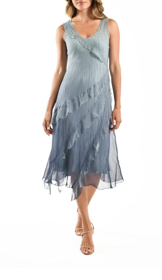 Short Chiffon Dress with Asymetrical Ruffles CTS10404SO - KOMAROV