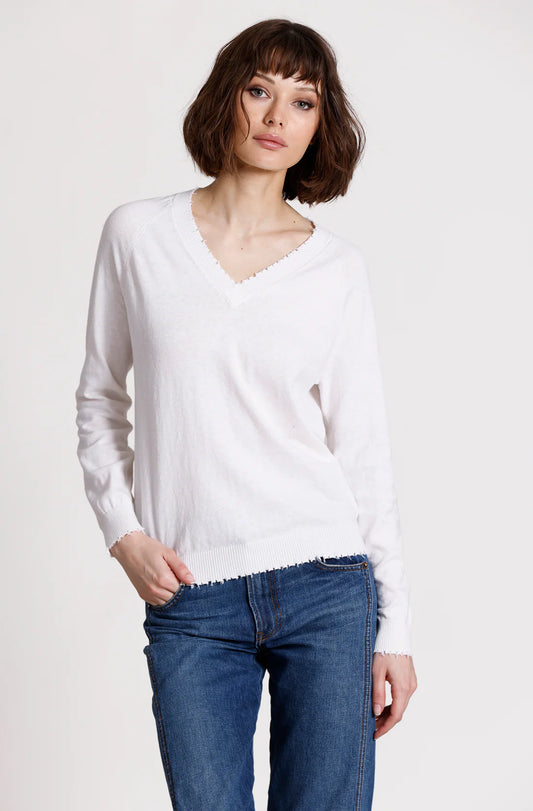 Cotton Cashmere Frayed Edge V Neck YR86130 - Minnie Rose