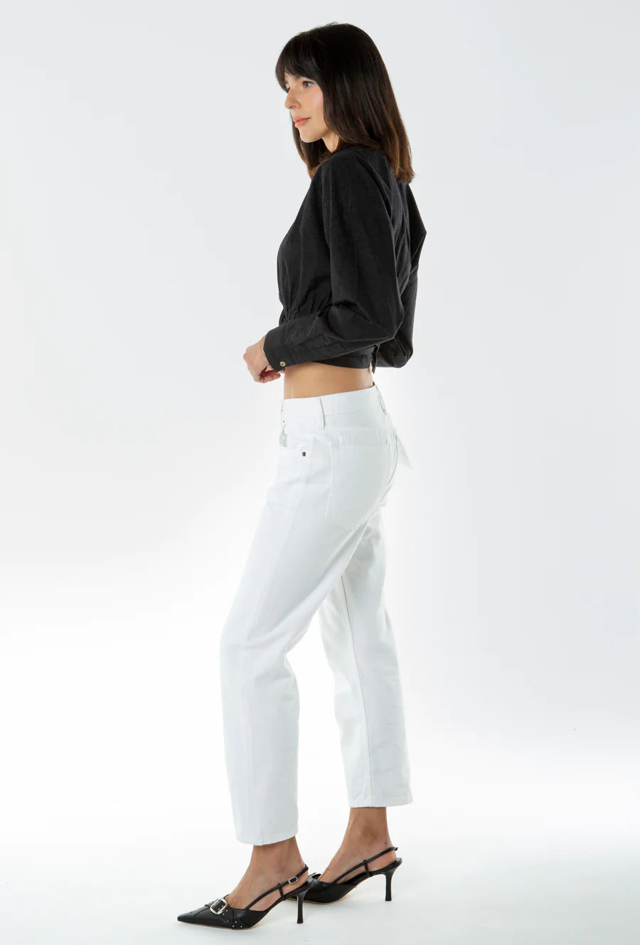 Rhea Mid Rise Crop - Vintage White