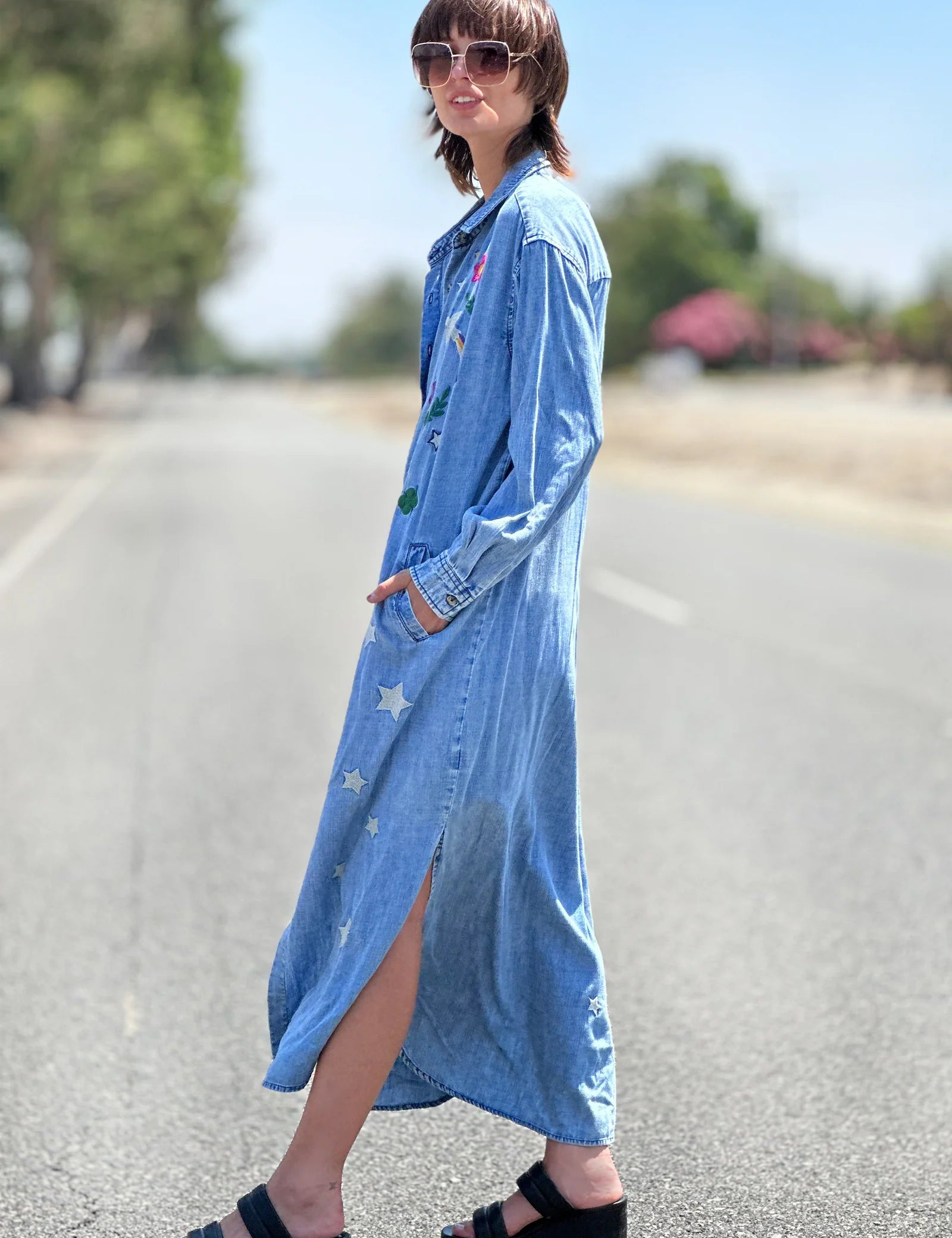 Denim Embroidered Shirtdress BT6478D Denim Embroidered Shirtdress BT6478D