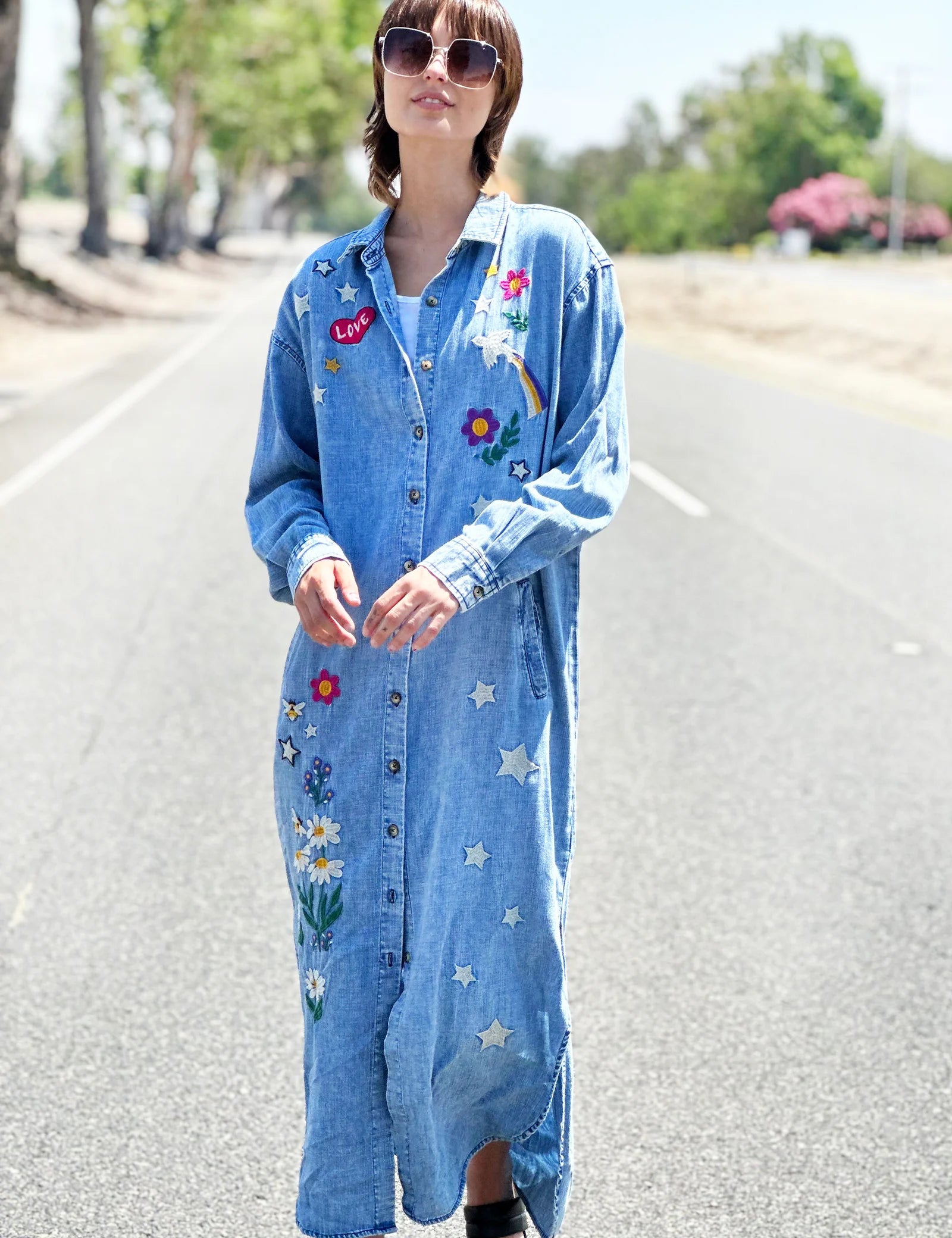 Denim Embroidered Shirtdress BT6478D - Billy T Shop Alice Becker Inc Denim Embroidered Shirtdress BT6478D - Billy T Shop Alice Becker Inc