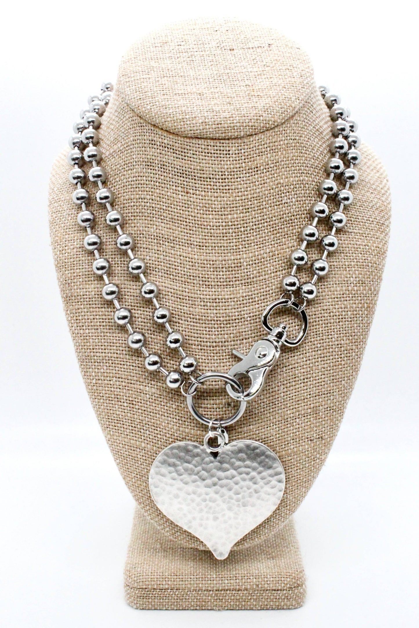 Large Hammered Heart Convertible Silver Chain Necklace: Single 6mm