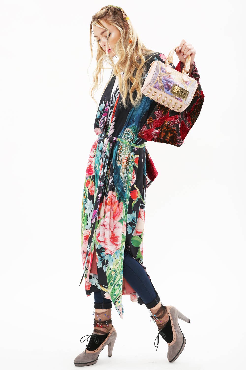 Sweet Fantasy Kimono | Peacock Floral Print | Women's Kimono: Night Peacock Print / One Size