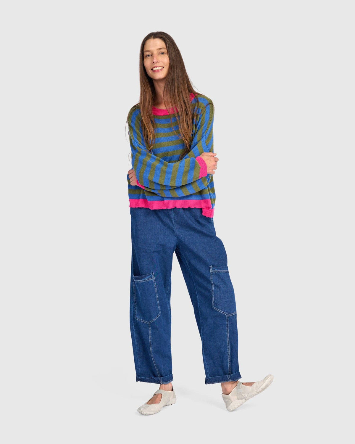 Lolly Stripe Sweater, Indigo: Indigo / ONE SIZE