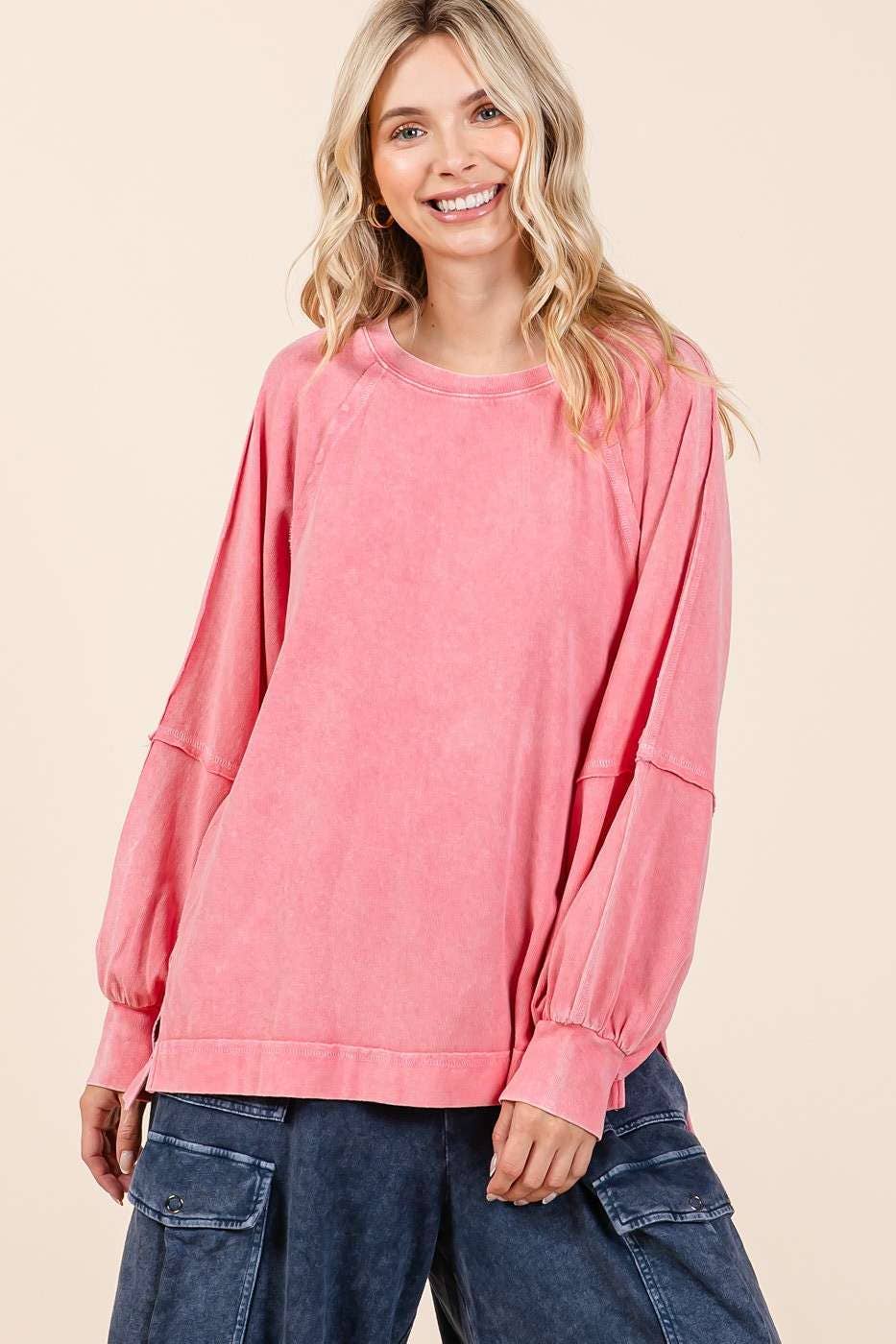Mineral Wash Raglan Long Sleeve Oversized Top S15303