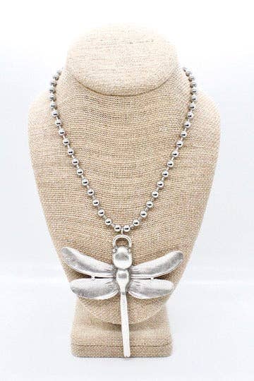 Large Dragonfly Pendant Convertible Silver Chain Necklace: Double 8mm