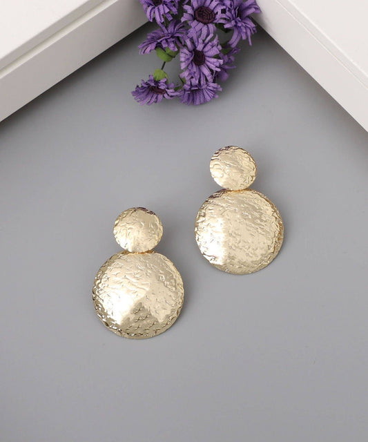 18k Gold Plated Hummered Double Circle Earrings