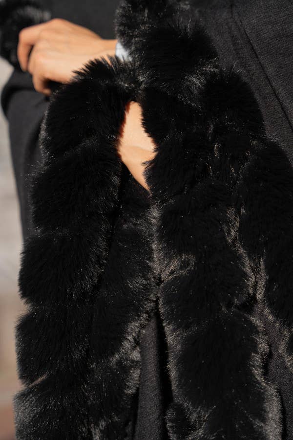 Faux Fur Cape Kimono: Camel