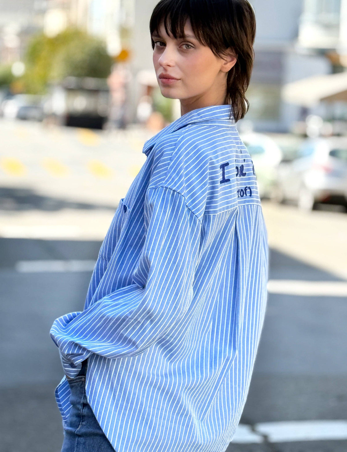 I Love It Shirt: Blu Cabana Stripes / M