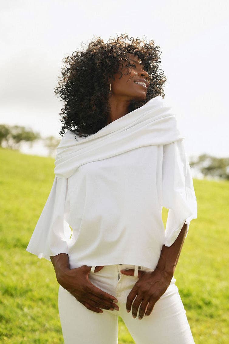 French Terry Jackie O Top - White: White