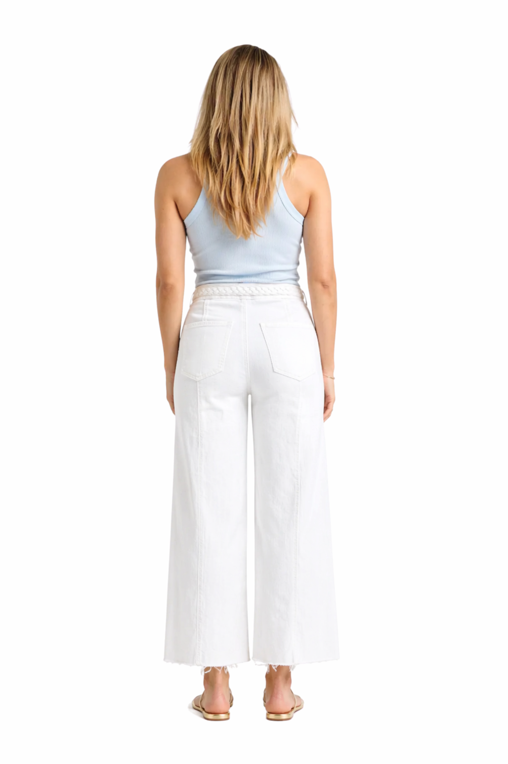 27'' Wide Leg Braided Waistband Jean in white: 4/27