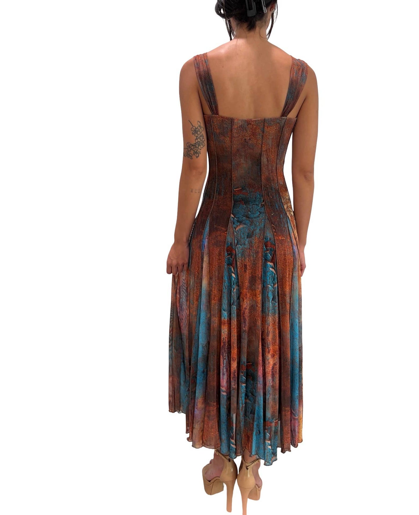 MONET Sleeveless Tea Length Fit N Flare Paneled Dress : XS