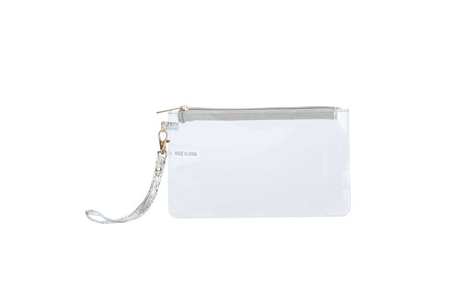 Ladies Clear See Thru Wristlet Cosmetic Bag: Gold