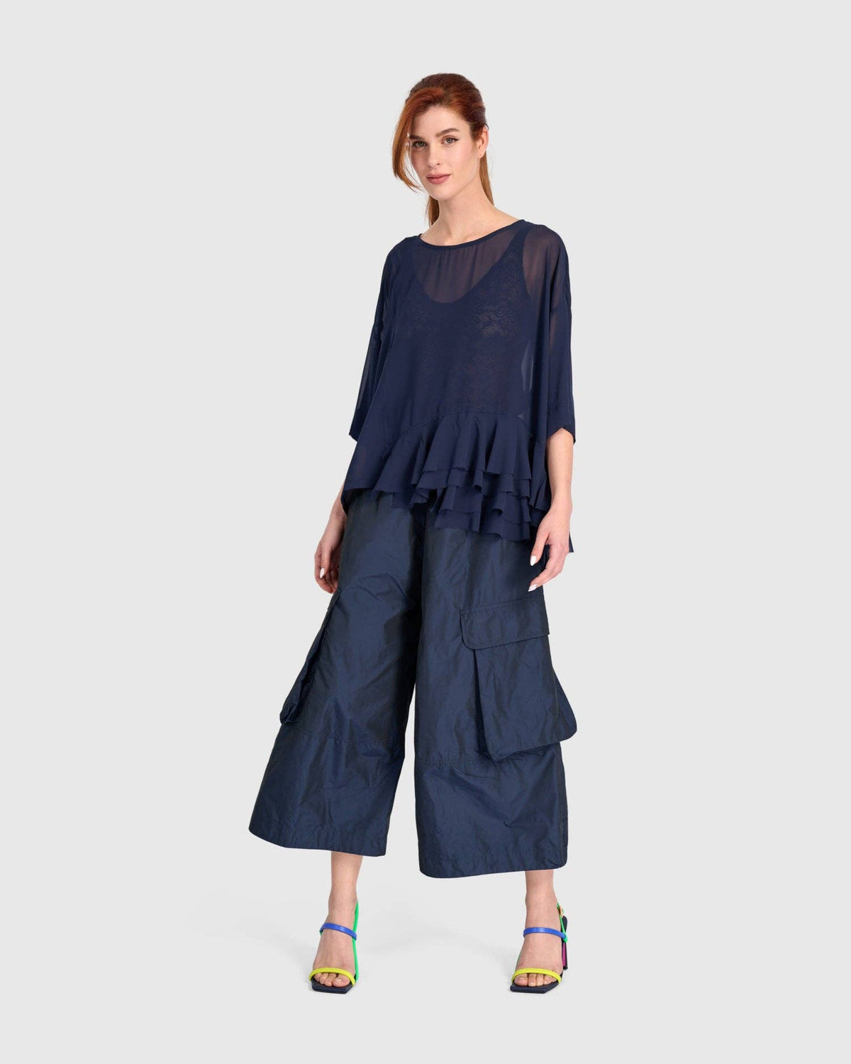 Veiled Chiffon Top, Ink: NAVY / M (US 12-14)