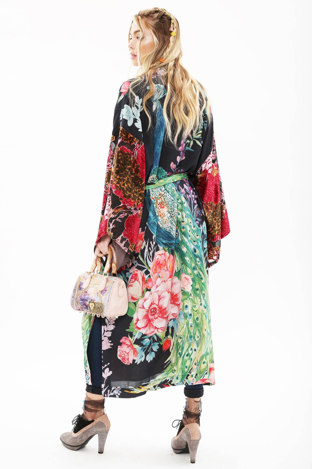 Sweet Fantasy Kimono | Peacock Floral Print | Women's Kimono: Night Peacock Print / One Size