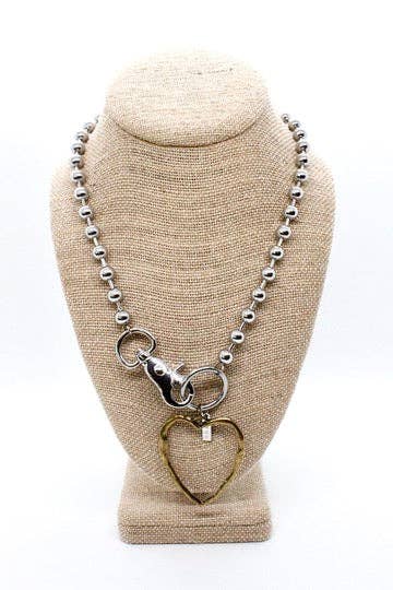 Brass Cutout Heart Convertible Silver Chain Necklace: Double 8mm