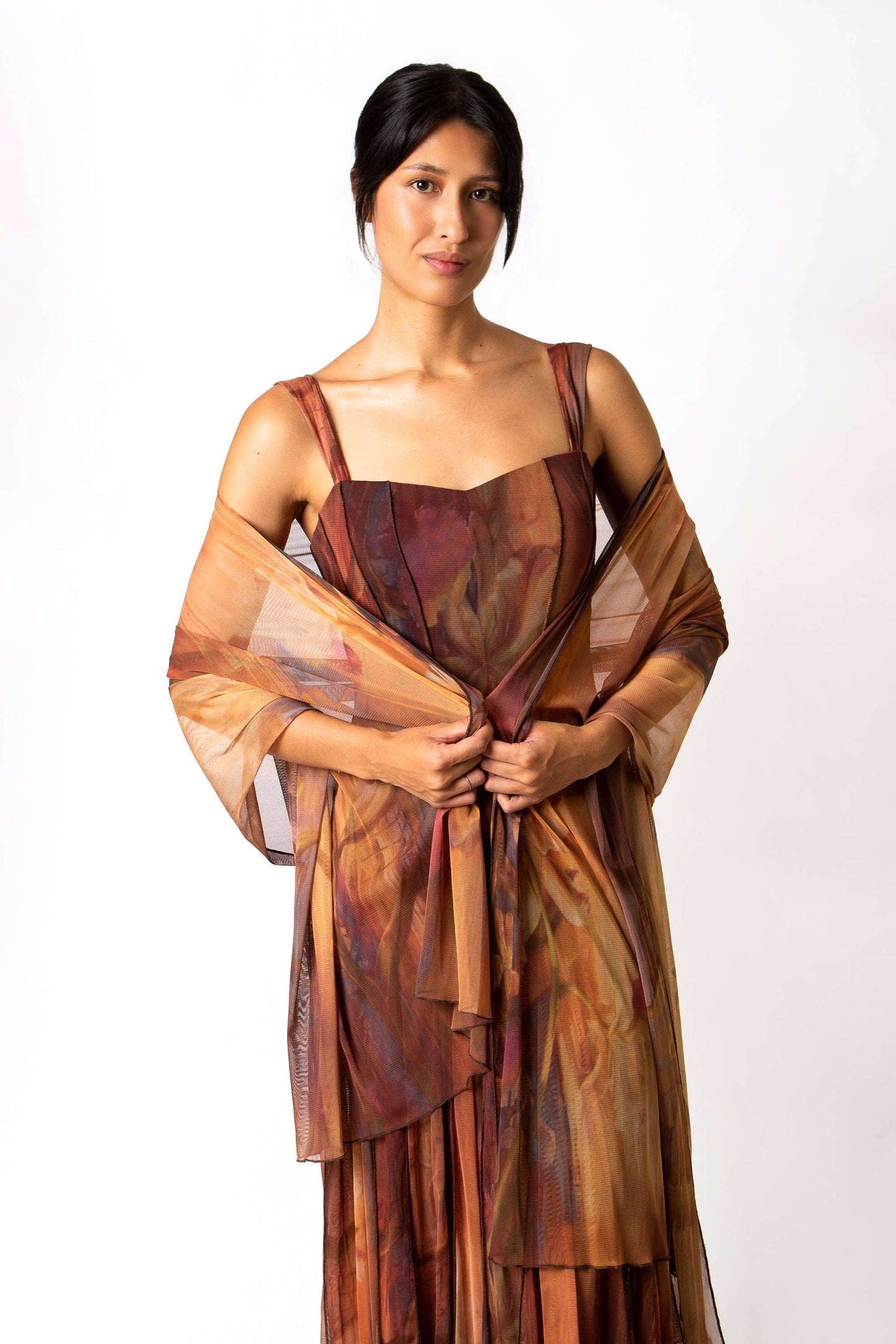 IONNA Sleeveless Tea Length Fit N Flare Paneled Dress : S