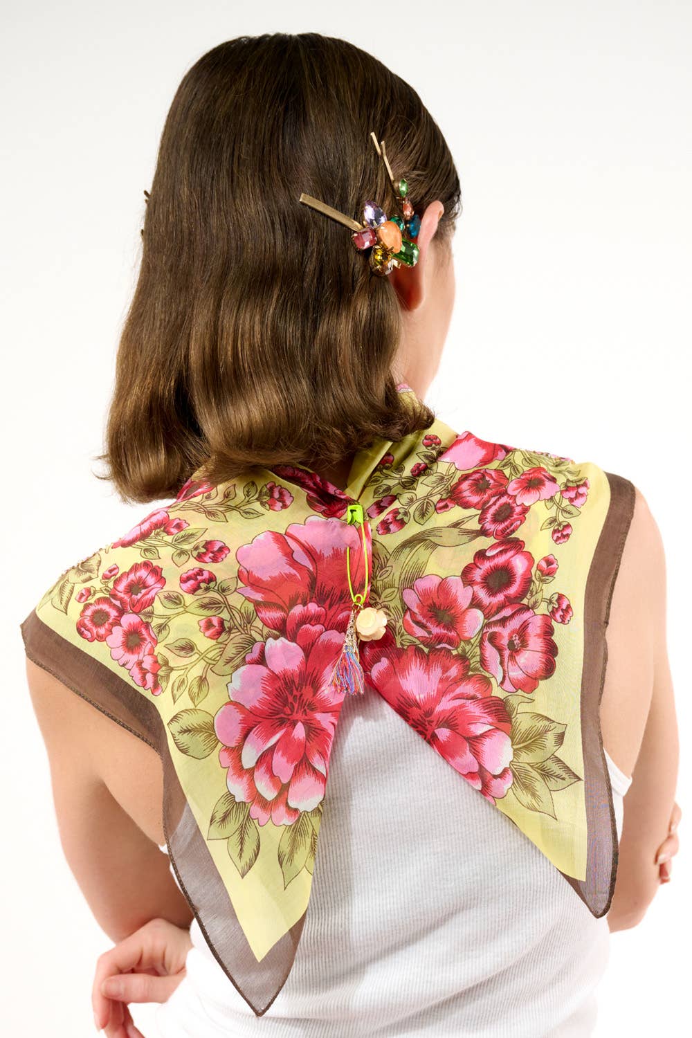 Beauty Hand Embellished Bandana Scarf: Yellow/red floral / One Size