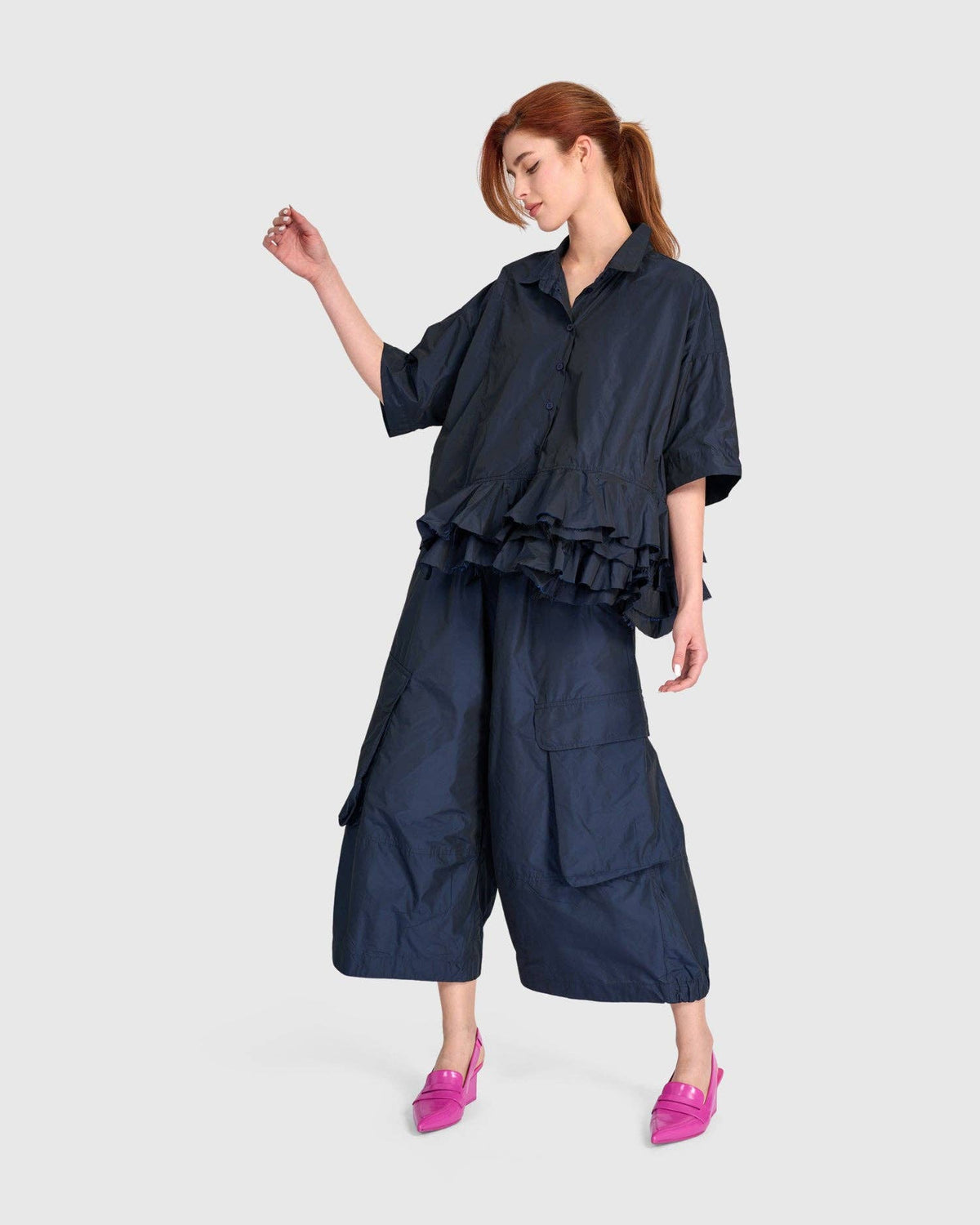 Match Ruffled Shirt, Ink: NAVY / XS (US 6-8)