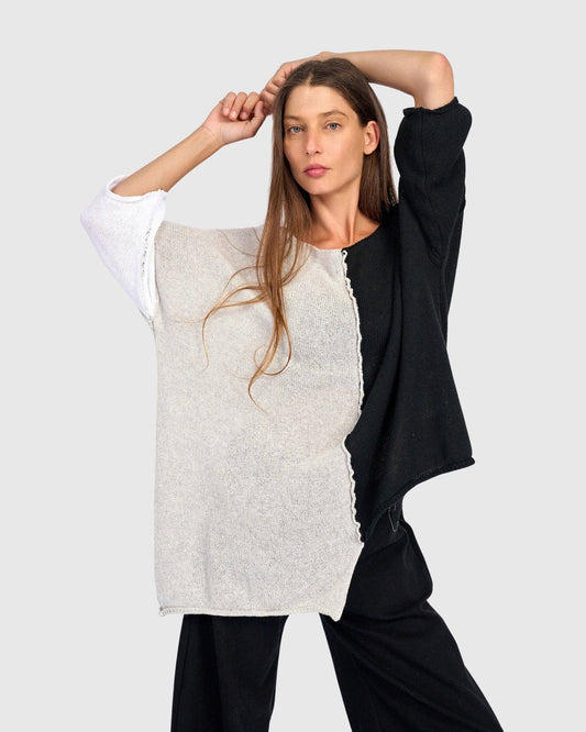 Loose Colorblock Sweater, Neutral Mix: MIX / ONE SIZE