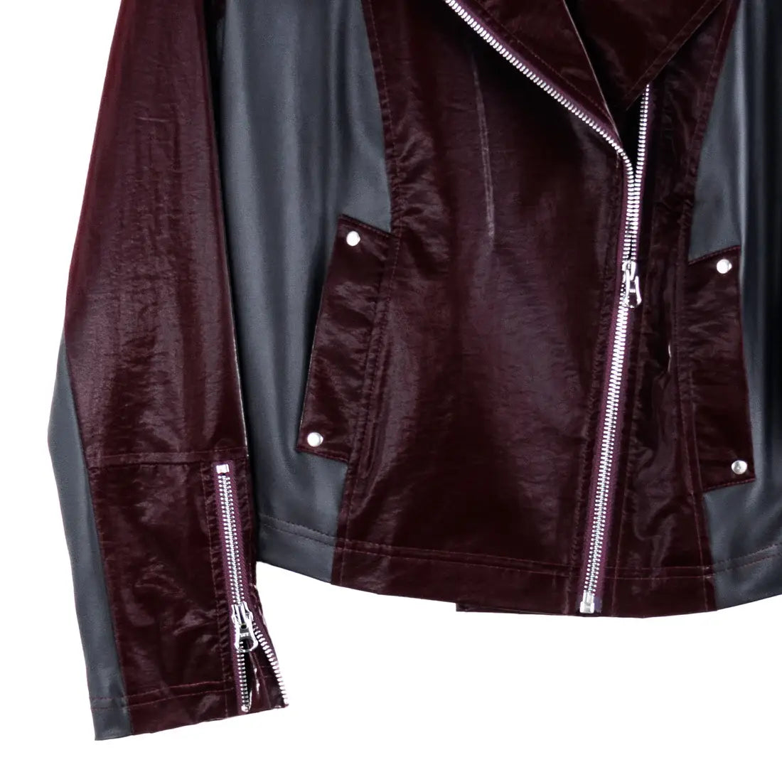 JK225H -Vinyl, Liquid Leather ™ Panel Zip Cuff Pocket Jacket: Black / L