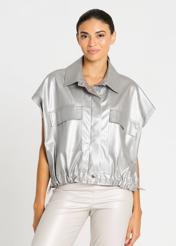 Vegan Leather Mini Cargo Vest - Silver