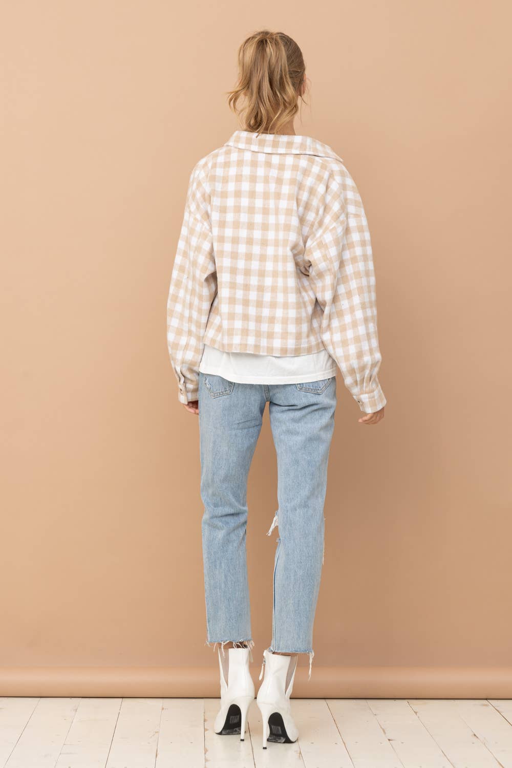 31857J - Yarn Dyed Brushed Crop Pocket Front Shirt Jacket: ROSE / L