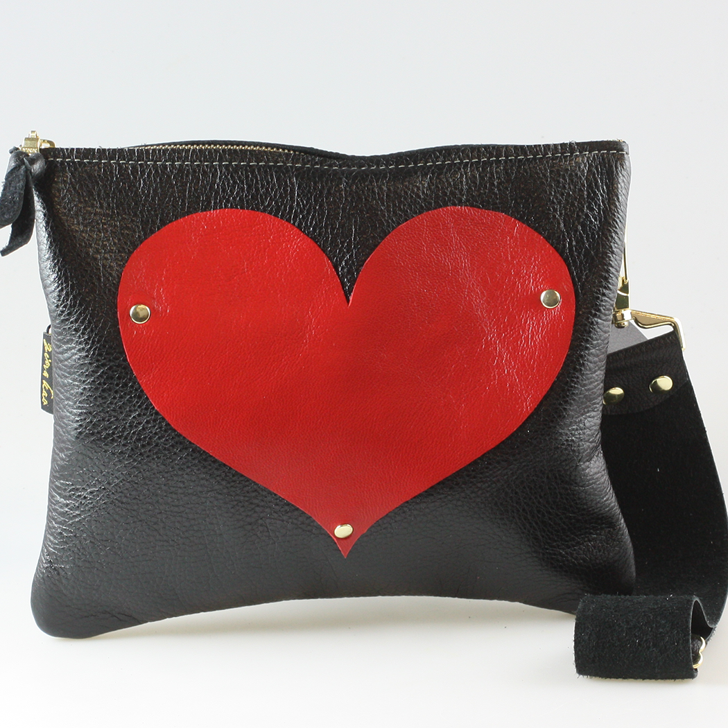 The Applique Taylor Crossbody Bag: Gunmetal w/Platinum Heart / Unlined / 11"x9.5"