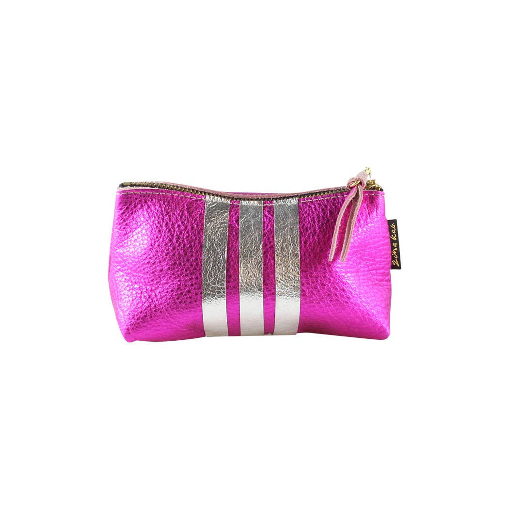 The Metallic Stripe Smaller Makeup Clutch: Bardot: Fuschia with 1stripe: Platinum