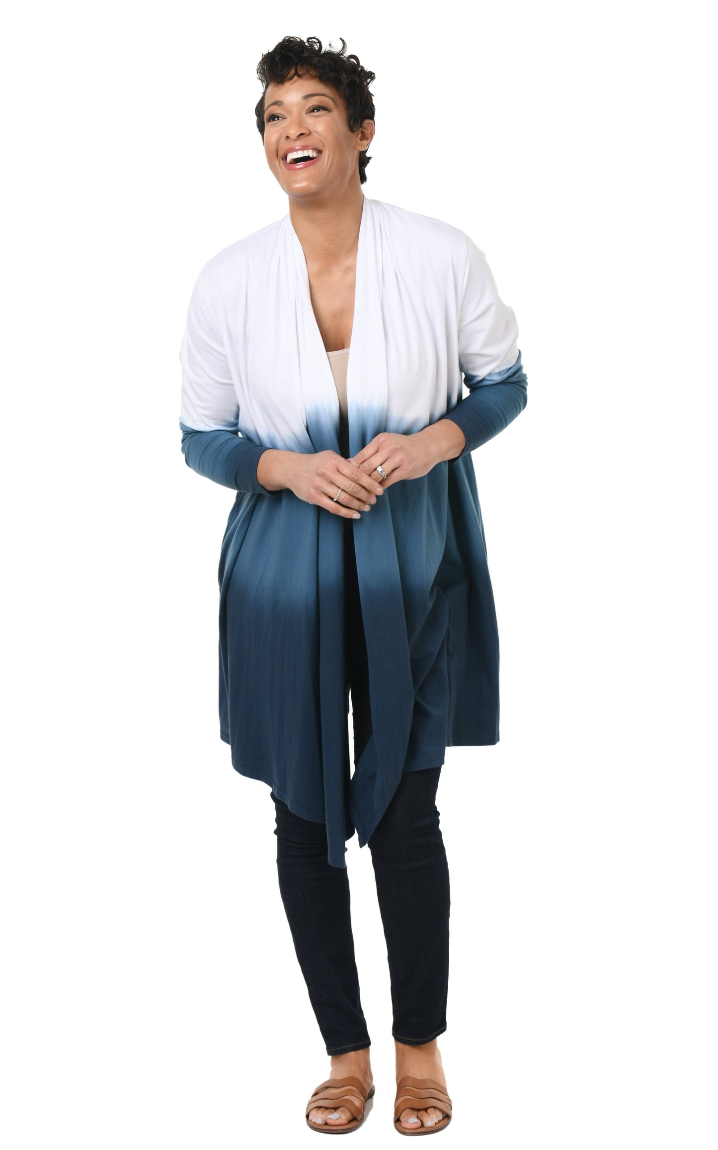 SDM433 Bessie Cardigan in Real Teal Ombre*: L