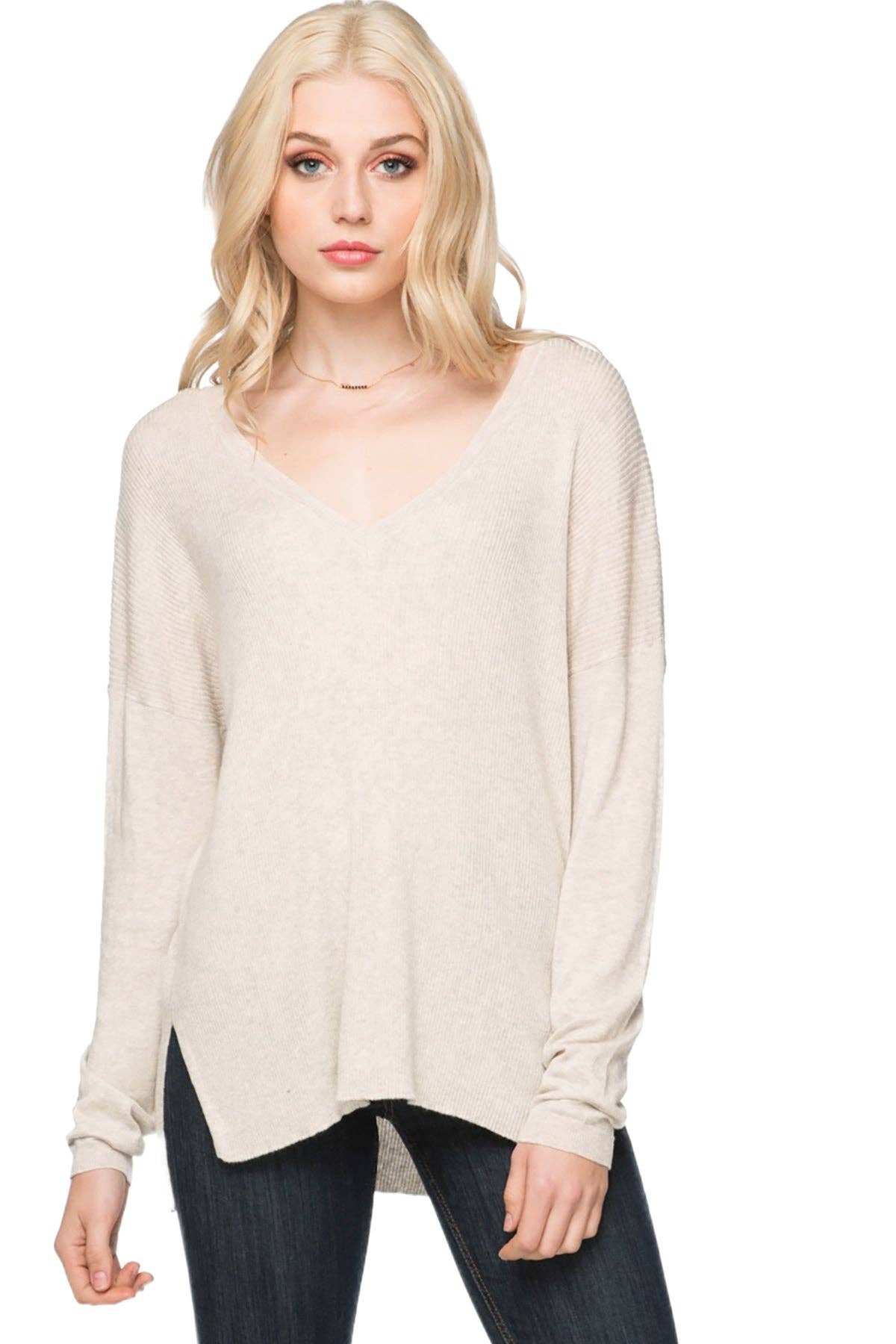 Zen Blend Emma Textured V-neck Pullover Sweater: Admiral / Zen Blend / XS/S