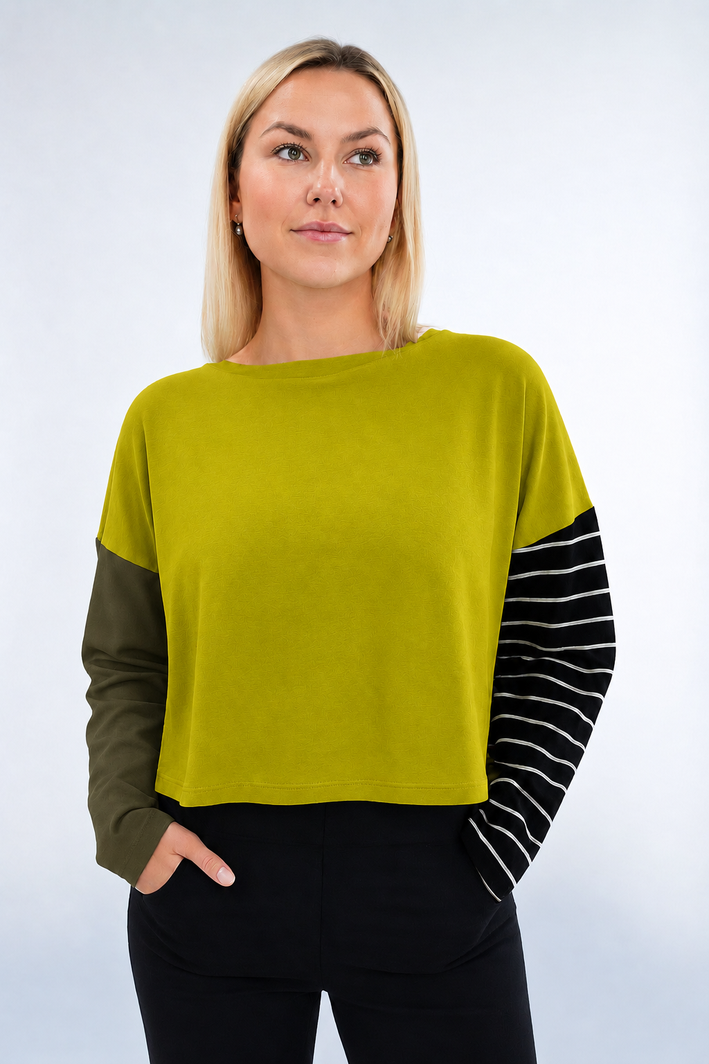 Pima Cotton Mixed Media Mini Luxury Boxy T-Shirt - Guacamole: Guacamole