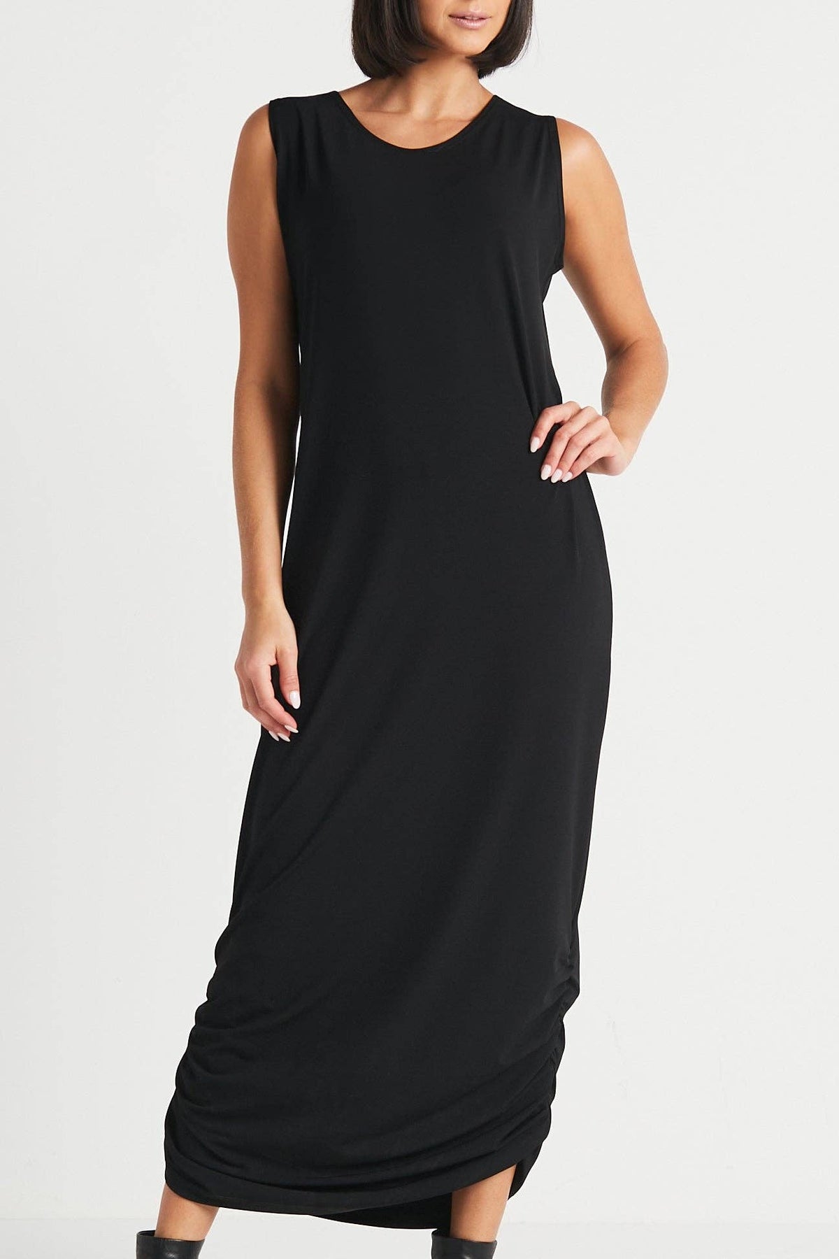 Matte Jersey Ruched Tank Dress - Black: 2