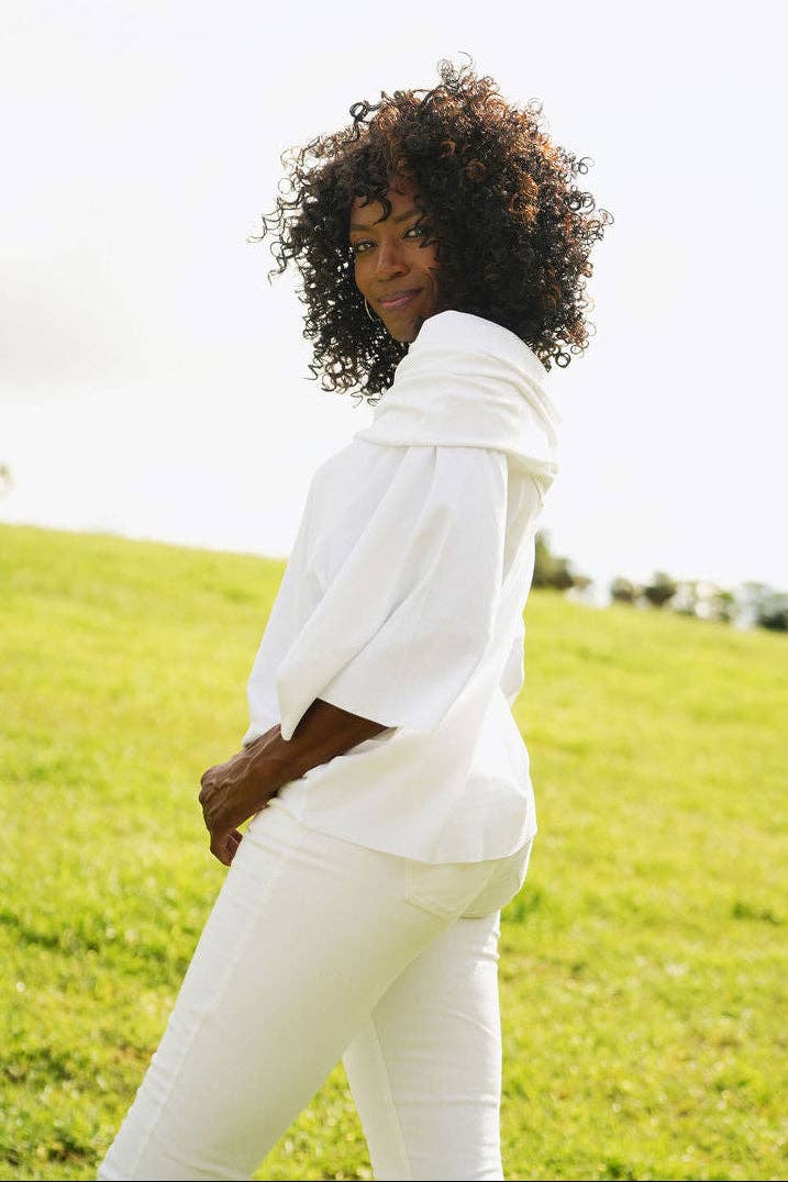 French Terry Jackie O Top - White: White