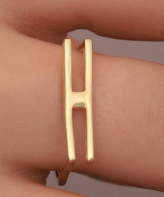 925 Sterling Silver "H" Letter Free Size Ring: Yellow Gold