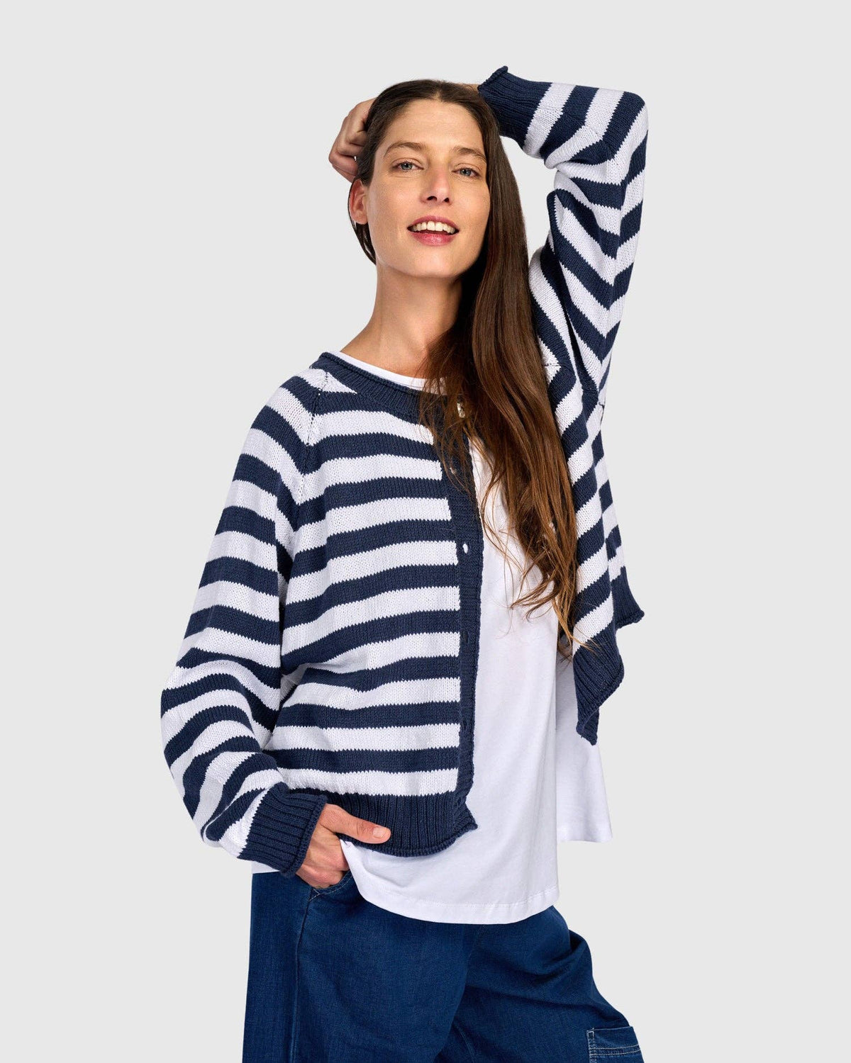 Sunny Stripe Cardigan, Navy/White: NAVY / ONE SIZE