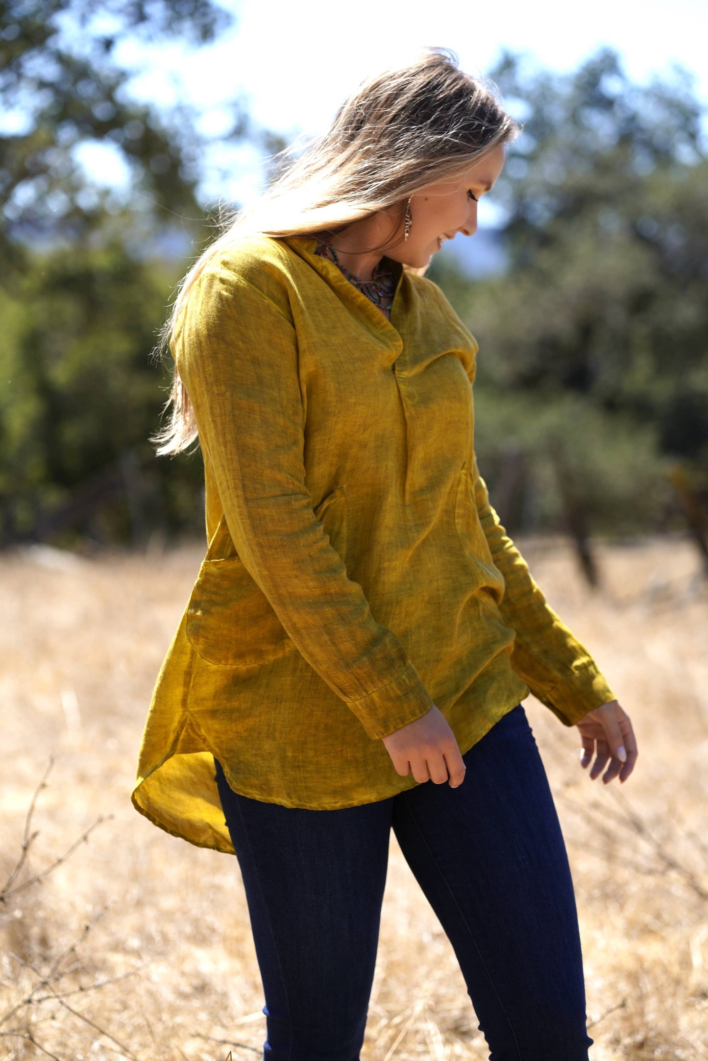 Anoushka Linen Top Mustard: Mustard / L