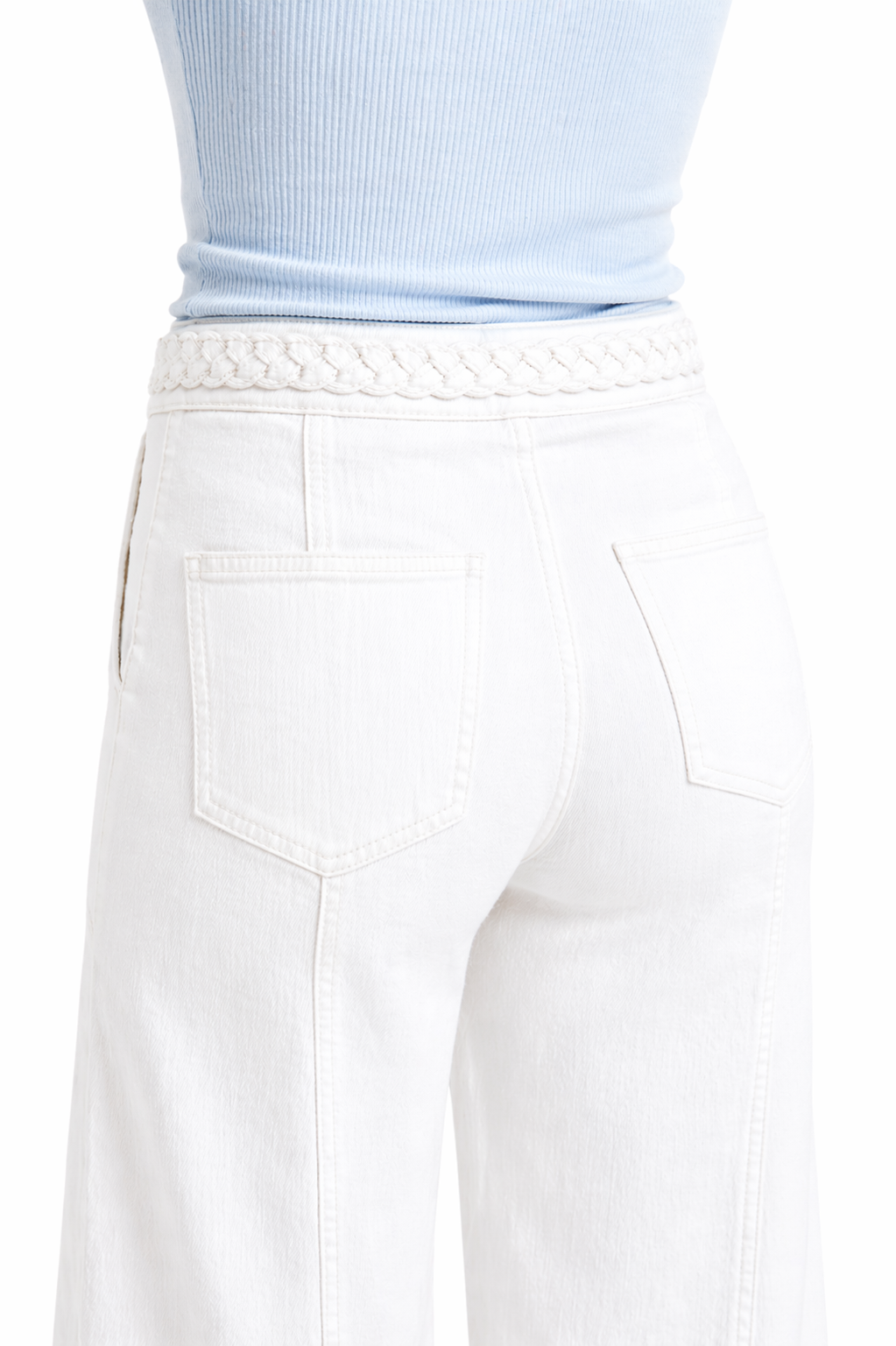 27'' Wide Leg Braided Waistband Jean in white: 0/25