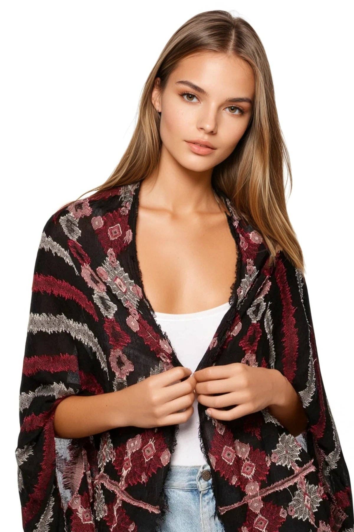 Oversized Kimono Shrug Coverup in Menagerie Stripe Jacquard Fabric: Dusk / One Size