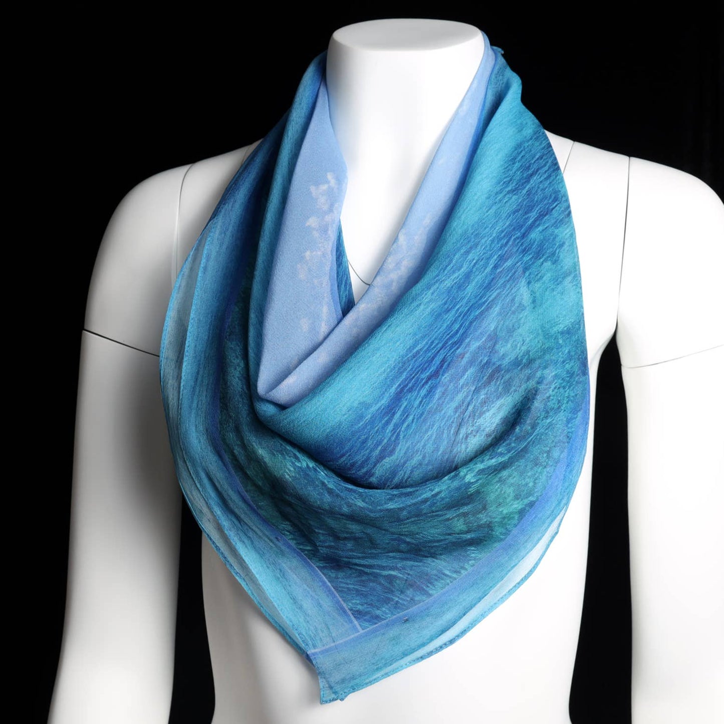 Silk 26 Inch Square Scarf - Ocean And Sky - Blues and Teal