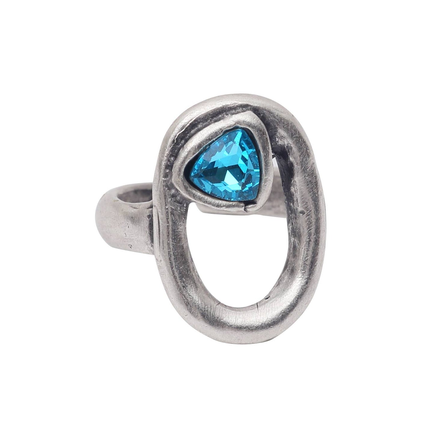 Handmade Aqua Crystal Brass Ring - 7000