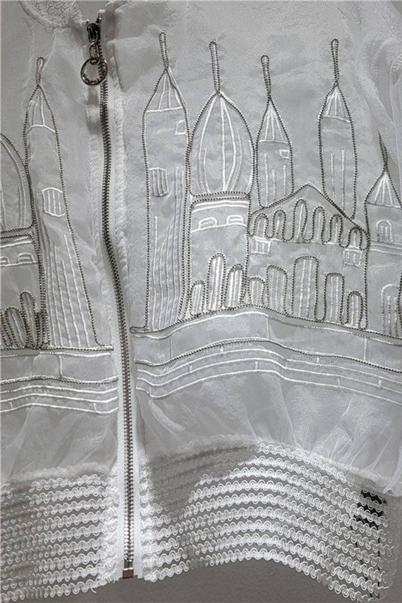 Sheer Castle Detail Bomber Jacket: WHITE / One Size
