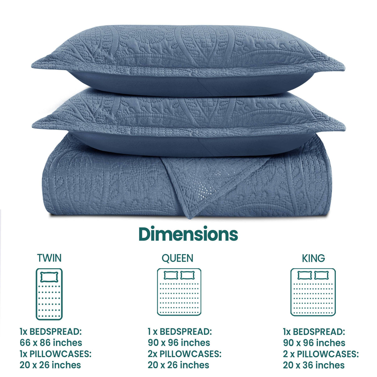 Quilted Bedspread 3 Pc Coverlet Bedding Quilt Set All Season: Full/Queen / Grey