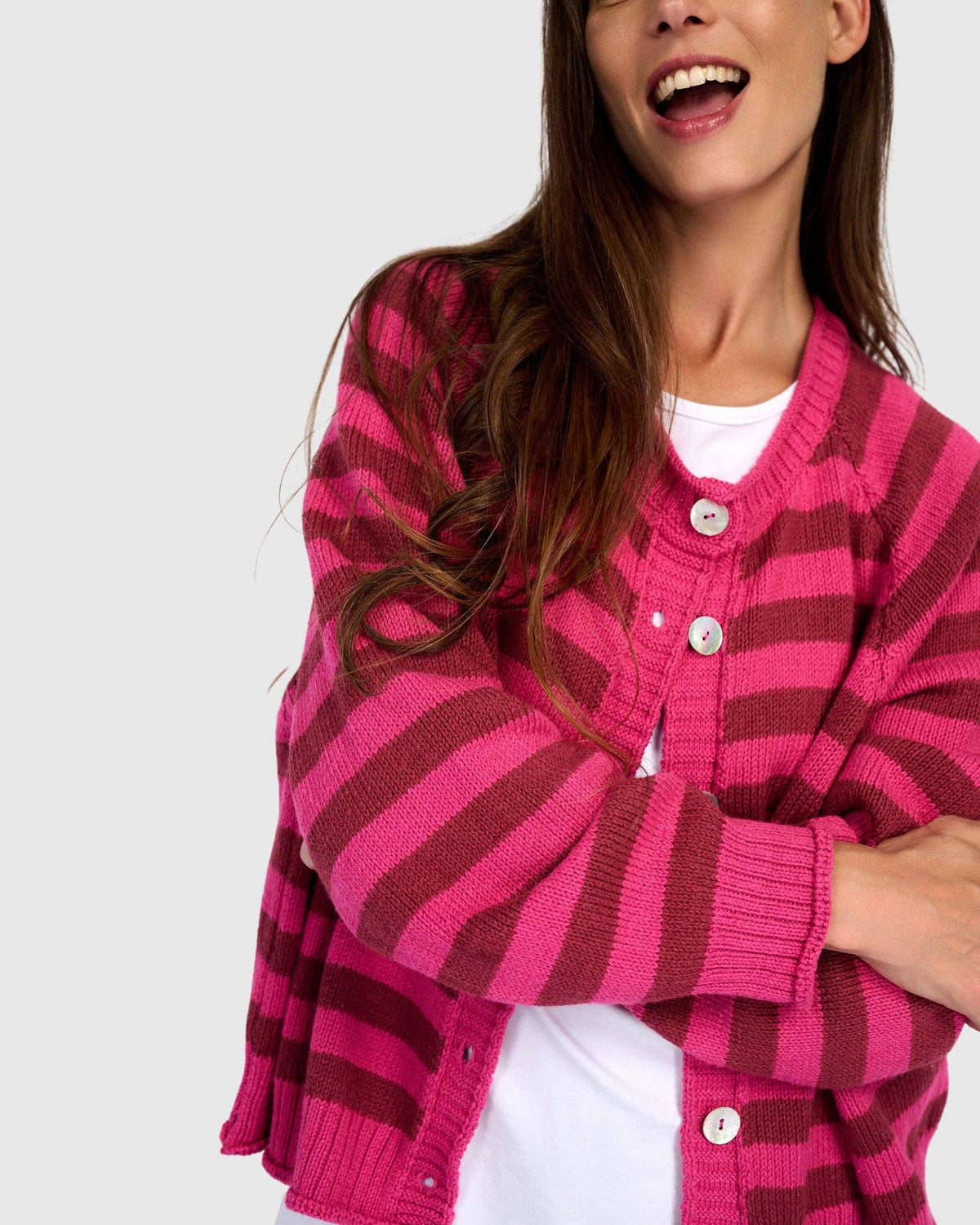 Sunny Stripe Cardigan, Fuchsia: Fuchsia / ONE SIZE