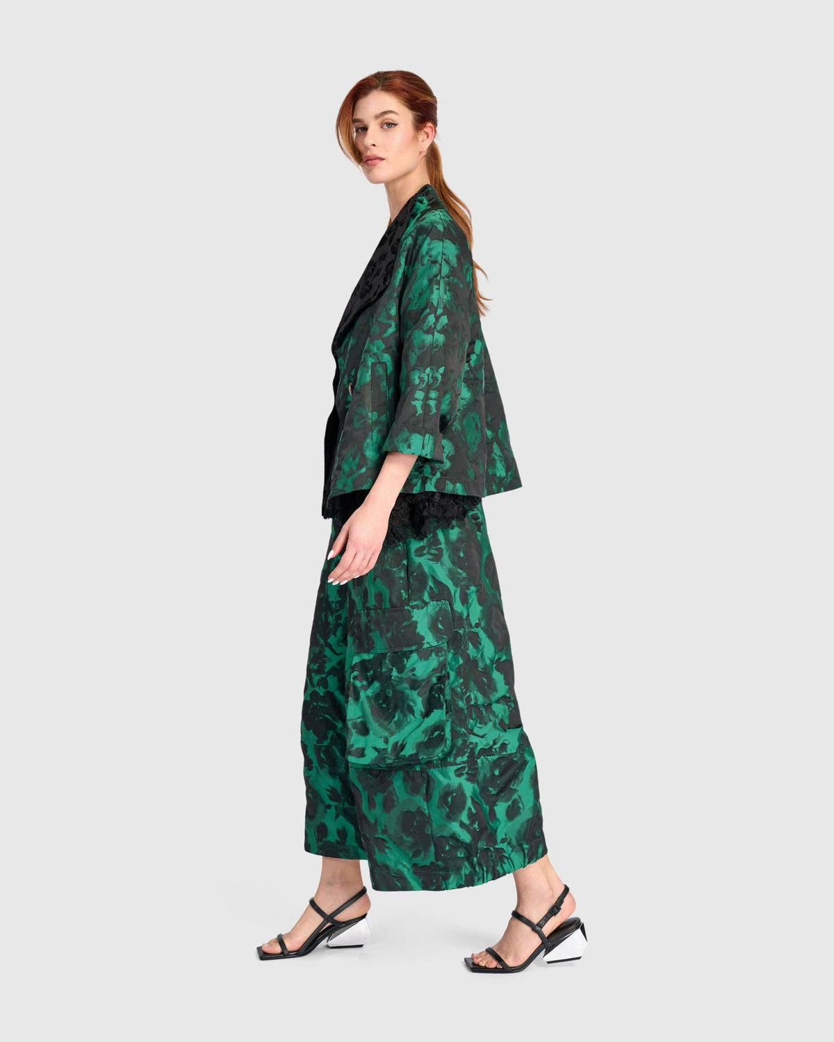 Jacquard Wide Cargo Pants, Emerald: Emerald / 2 (US 8-10)