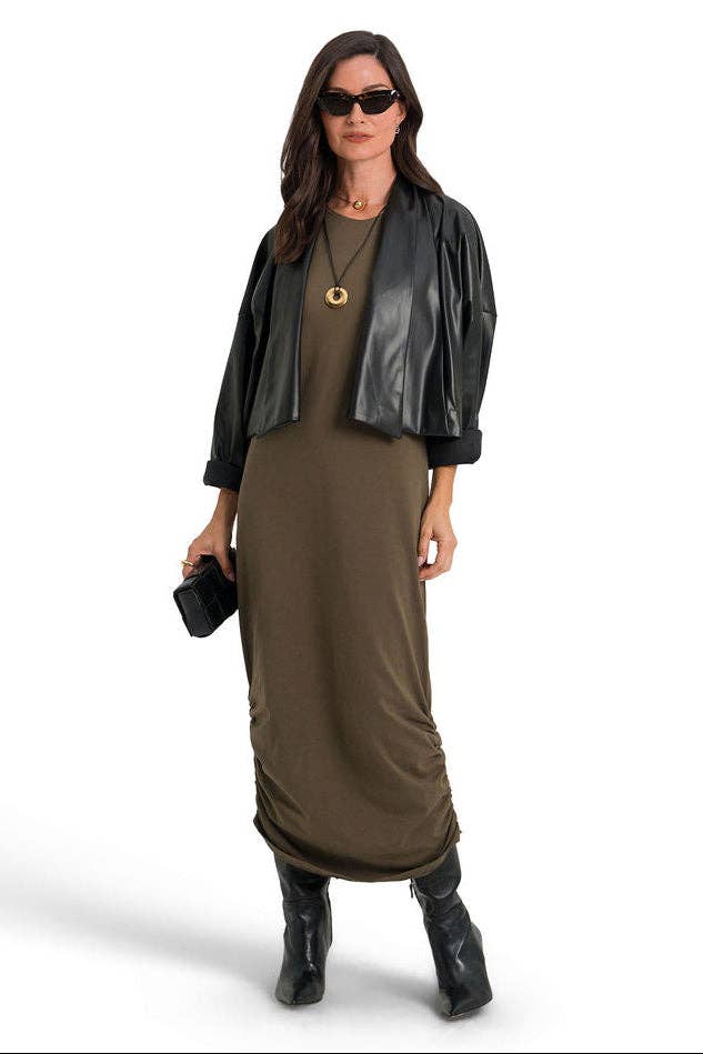 Cotton Lycra Ruched Tank Dress - Turtle: 1