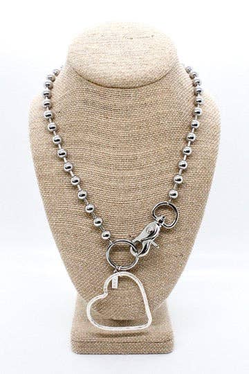 Silver Heart Outline Convertible Silver Chain Necklace: Single 8mm