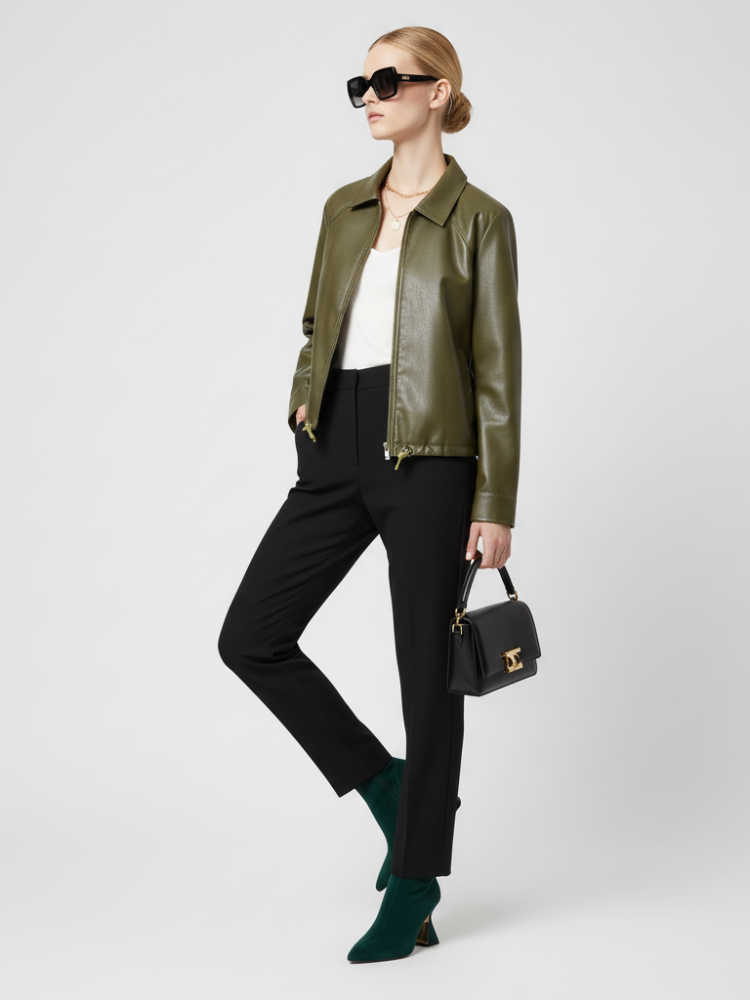 Women's Faux Leather Jacket WEST VILLAGE ECO FASHION BYMANYC ® New York: Green / M