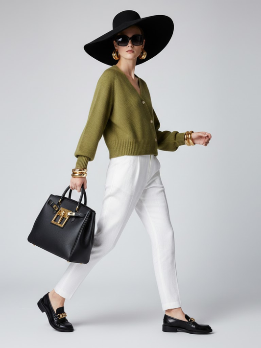 Olive Cropped Knit Cardigan LUDLOW: New Colección COUTURE in NOLITA - BYMANYC ® New York: Green / One Size