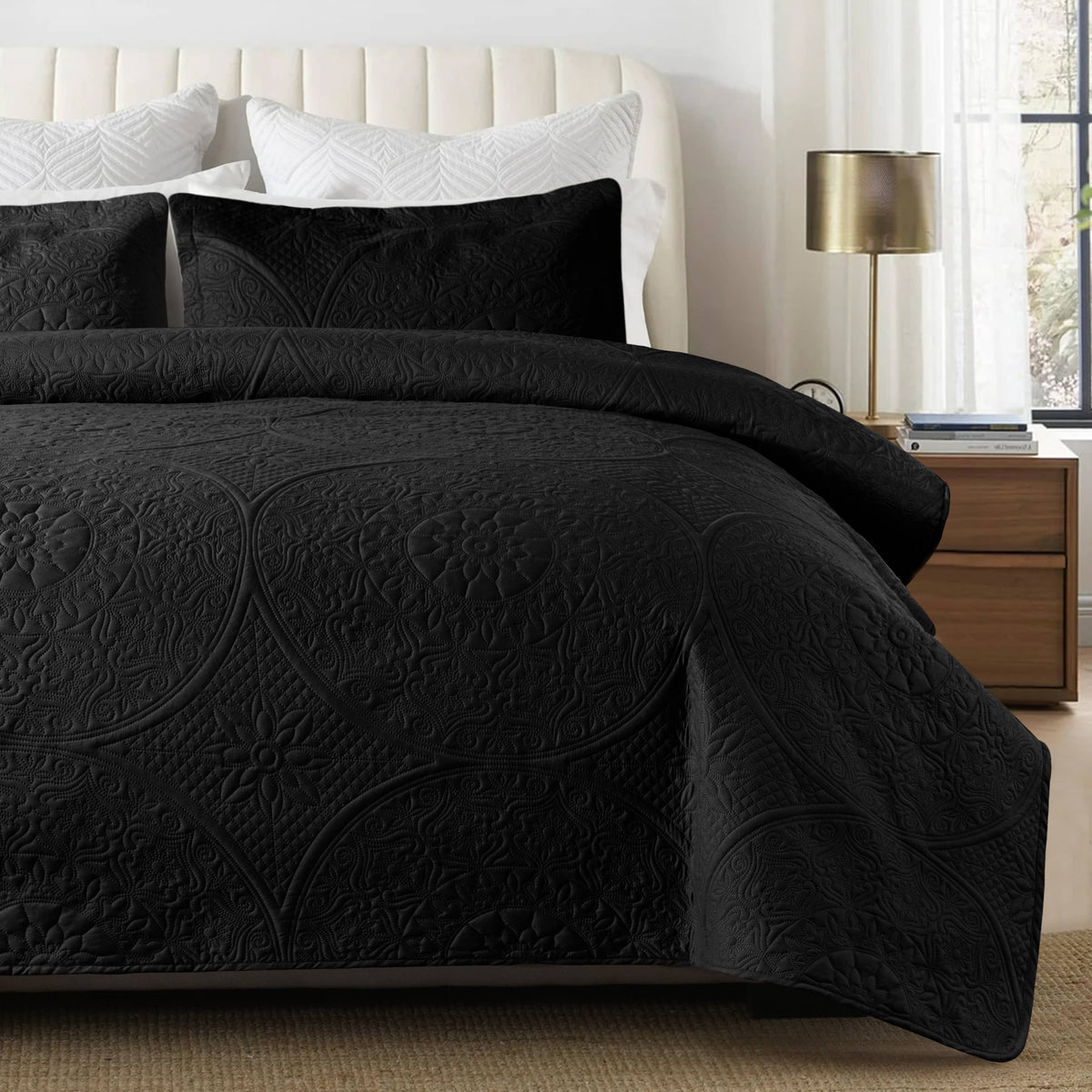 3 Piece Reversible Quilted Bedspread Coverlet Comforter Set: King / Emerald Green
